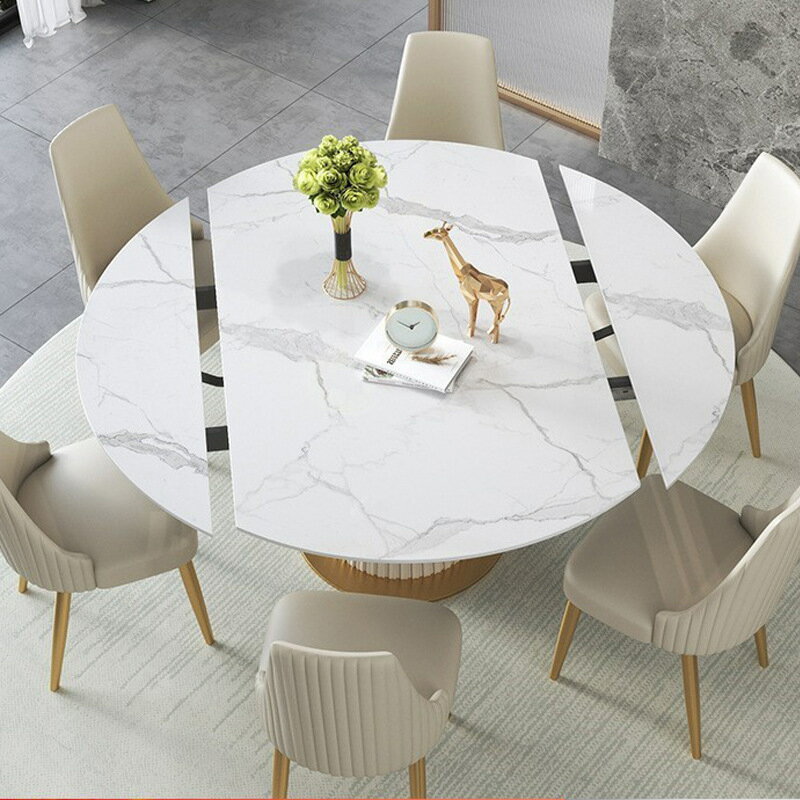 餐桌 巖板餐桌方圓兩用家用小戶型旋轉折疊伸縮餐桌椅