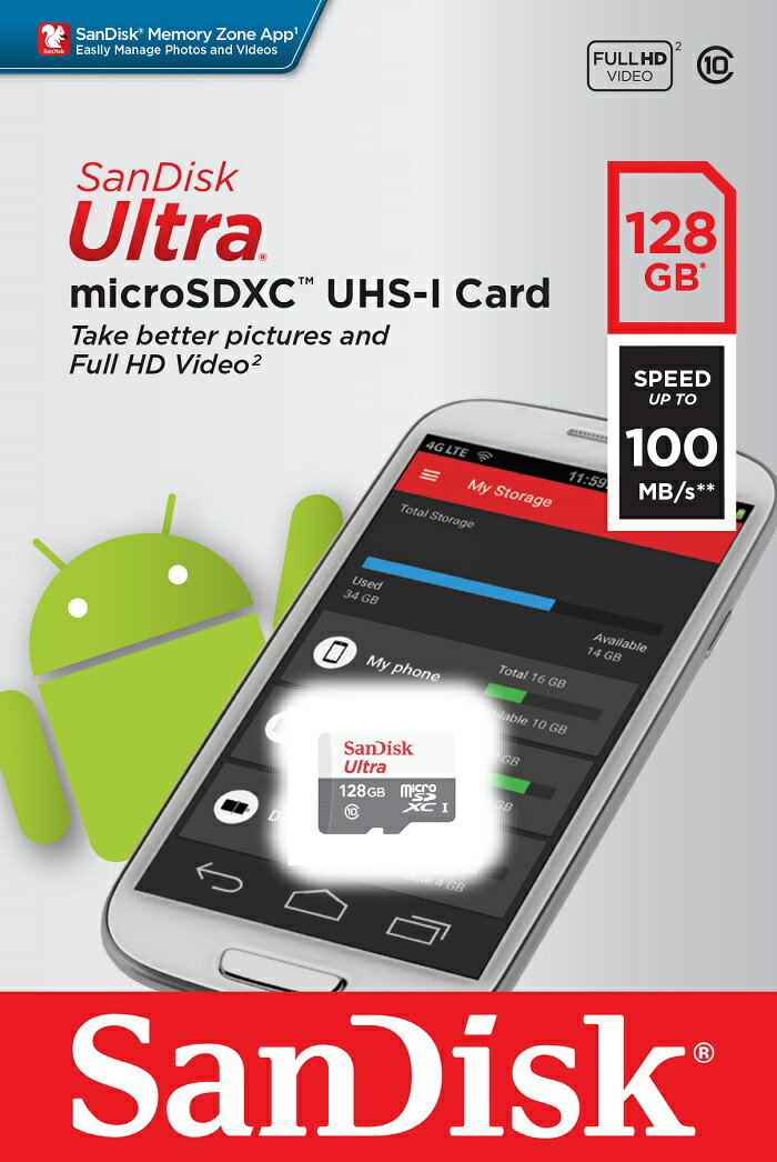 SanDisk 128GB 128G microSDXC【100MB/s 灰】Ultra microSD micro SD