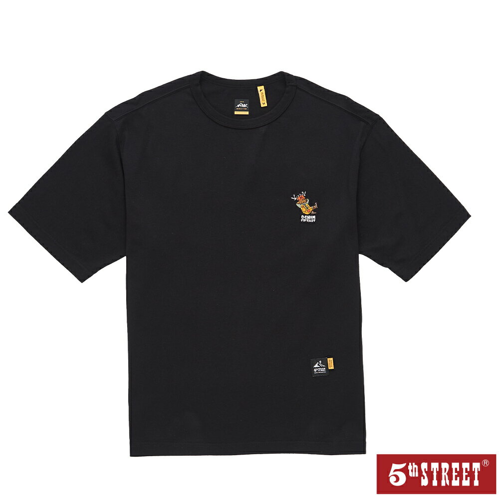 男寬版動物窺腳繡圖短袖上衣-黑色【5th STREET】【APP下單享4%點數】 ★春夏新品★春夏SALE