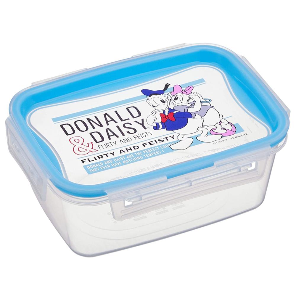 asdfkitty*日本製 pearl 唐老鴨樂扣型透明保鮮盒/便當盒/水果盒-600ML-可微波-正版商品