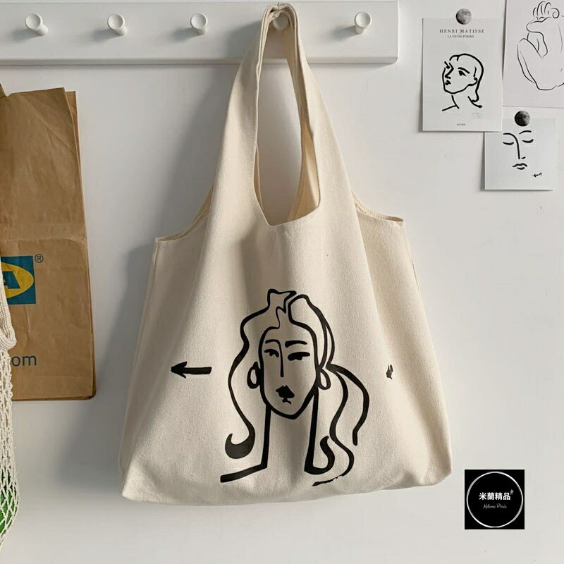 現貨+預購 手提包帆布肩背包托特包側背包單肩背包休閒隨身女包包-簡約復古插畫背心4色74jn58【獨家進口】【米蘭精品】 2