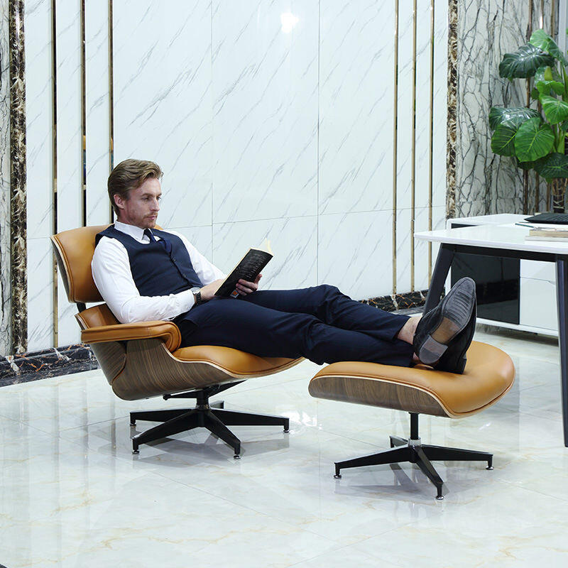 開發票 Eames伊姆斯躺椅設計師單人沙發椅真皮旋轉懶人現代休閒椅子