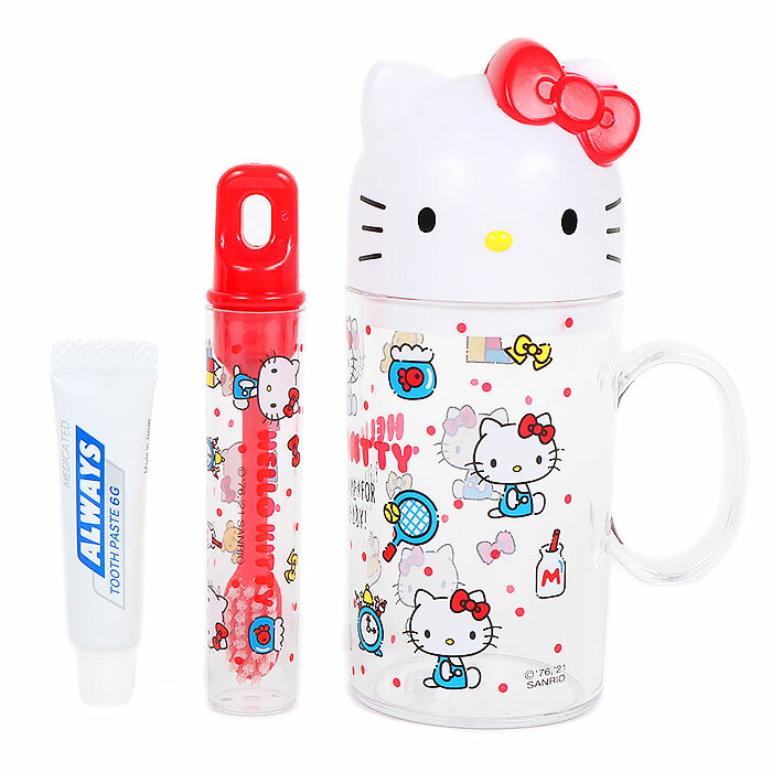 Sanrio Hello Kitty 攜帶型牙刷牙膏杯組(紅色蝴蝶結) 120ml 牙刷 牙膏 漱口杯＊夏日微風＊