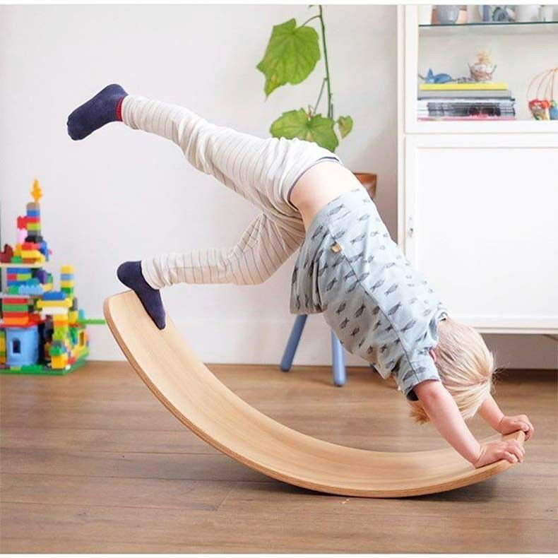 斑駁時光家居北歐兒童彎曲板平衡木 蹺蹺板玩具早教感統訓練器瑜伽彎板 彎曲板 木質平衡板高强度多層桉木