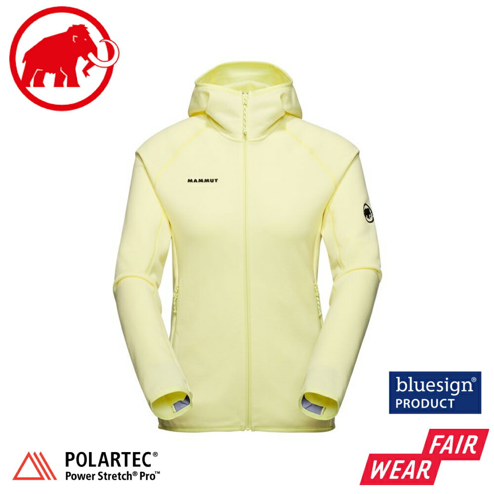 【MAMMUT 長毛象 女 Aconcagua ML Hooded 運動刷毛連帽外套《苔蘚黃》】1014-04442/保暖外套