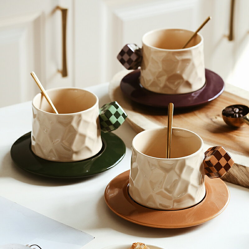 陶瓷魔方咖啡杯碟ins風家用小眾下午茶具套裝精致花茶杯陶瓷杯 全館免運