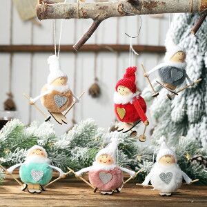 圣誕節裝飾新款 毛絨球娃娃掛件 滑雪雪人小吊圣誕樹掛件吊飾