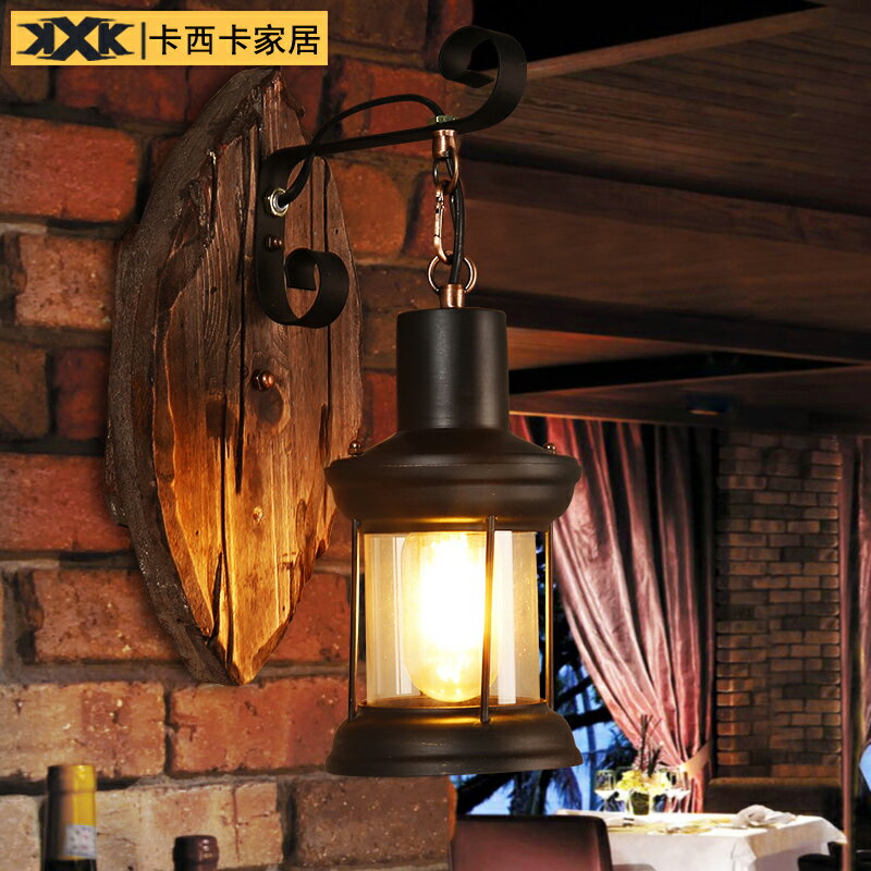 復古LOFT實木玻璃罩馬燈美式懷舊餐廳漫咖啡客廳過道臥室床頭壁燈