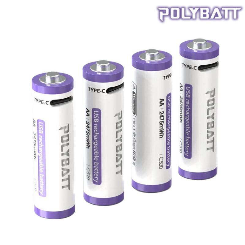 POLYBATT 3號 AA 1.5V USB 充電式鋰電池(2475mWh) 迴圈電池 環保 透過多重認證 使用安全有保