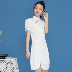 中國風蝕骨年輕版少女民國風修身復古泡泡袖改良版旗袍連衣裙
