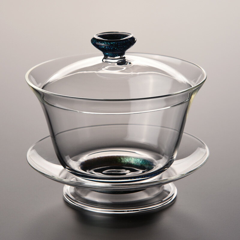 玻璃蓋碗加厚耐高溫防燙耐熱透明茶碗三才碗泡茶碗敬茶碗功夫茶具