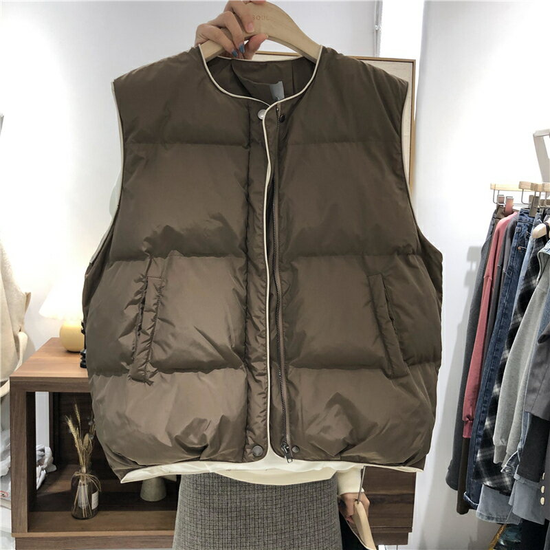 秋冬季新款韓國羽絨棉棉服坎肩馬甲女寬松麵包服外套圓領馬夾
