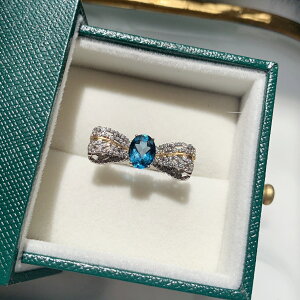 精致可愛s925銀蝴蝶結造型托帕石戒指水晶氣質款時尚百搭新款女