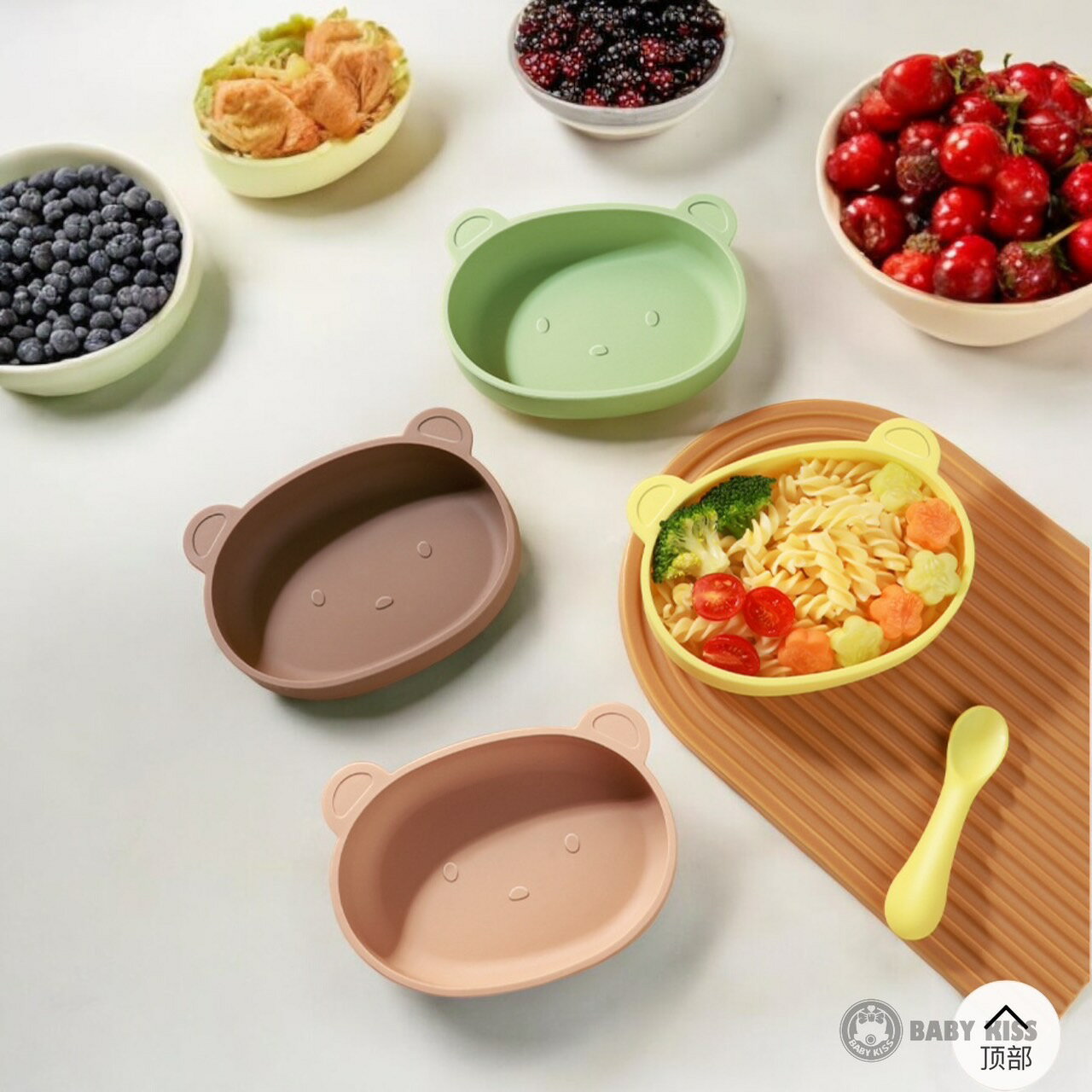 送矽膠圍兜》胖胖小熊兒童矽膠吸盤碗3件組(碗+蓋+湯匙)送矽膠圍兜 1