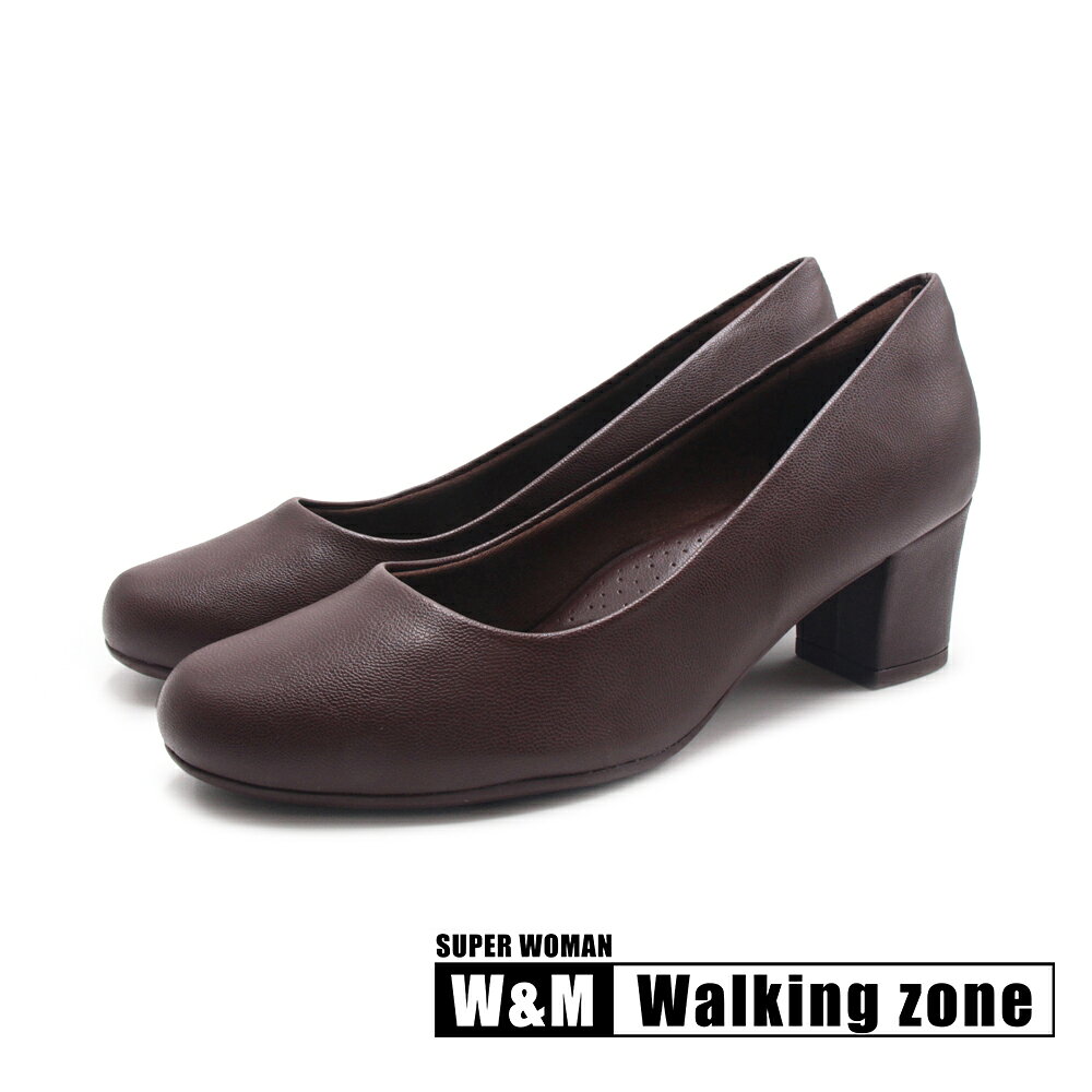 WALKING ZONE SUPER WOMAN靜音圓頭正裝中跟鞋 女鞋-素面咖