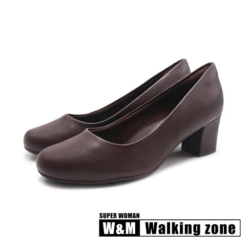WALKING ZONE SUPER WOMAN靜音圓頭正裝中跟鞋 女鞋-素面咖 0