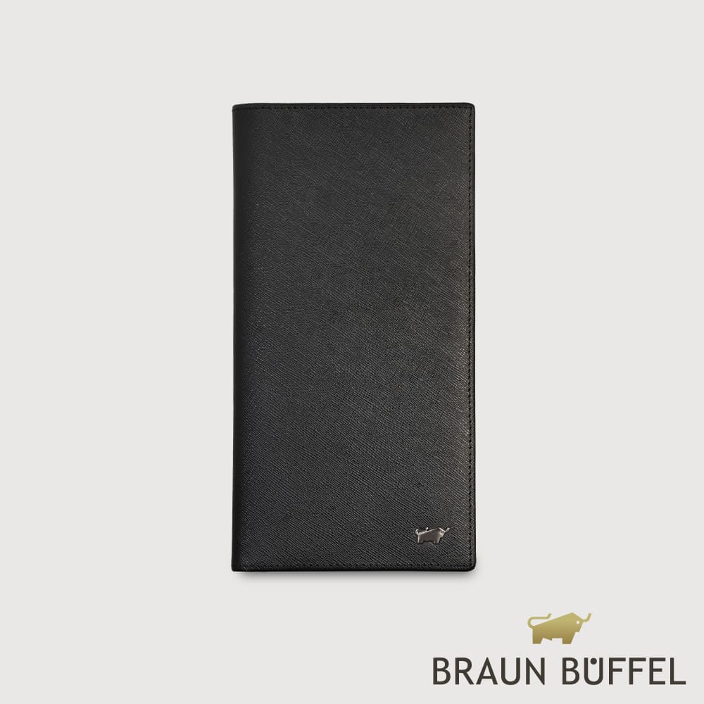 【BRAUN BUFFEL 德國小金牛】臺灣總代理 至尊 14卡薄型長夾-黑色/BF536-322-BK