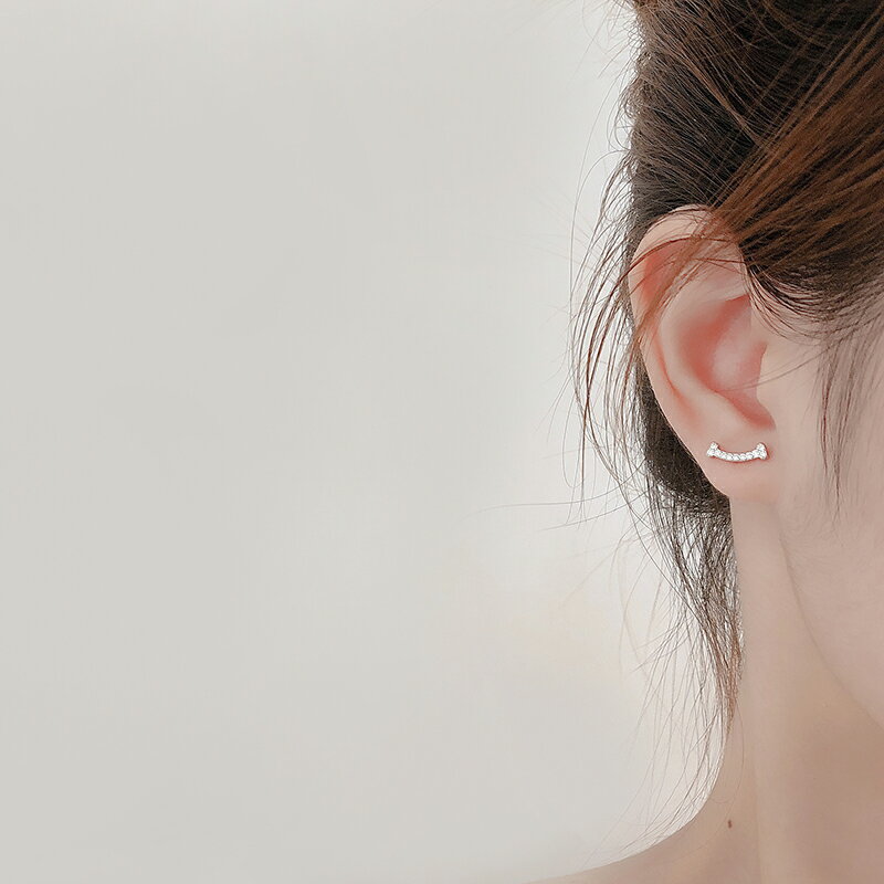 笑臉耳釘女999純銀微笑鋯石小清新可愛簡約耳環防過敏養耳洞耳飾