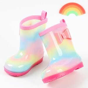 兒童雨鞋公主女童幼兒園寶寶防滑雨靴水鞋小孩加絨水靴可愛彩虹