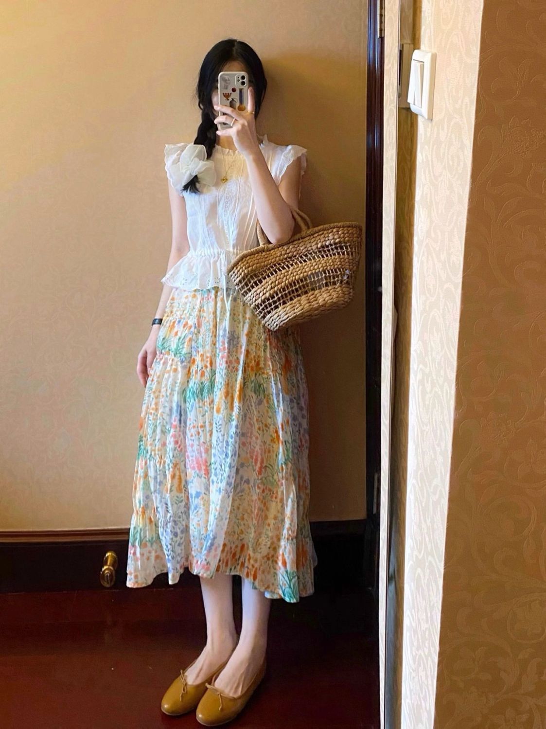 短袖裙裝鹽系輕熟御姐女神范法式桔梗小香風上衣碎花半身裙兩件套裝夏