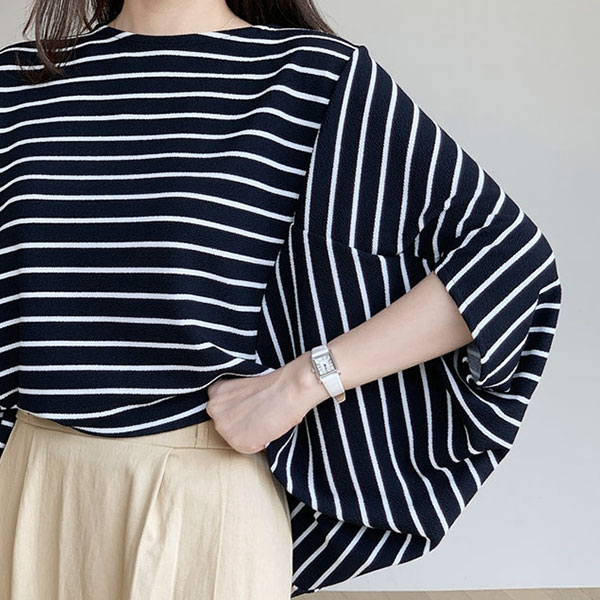 ANNAS 正韓 設計師款 條紋 蝙蝠袖 上衣 寬鬆 襯衫 T 素面 飛鼠袖 顯瘦 百搭 氣質 上班族 短袖 韓國 8