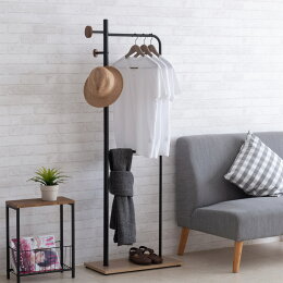 衣架/衣帽架/收納 TZUMi藤野造型衣架/直式衣帽架/曬衣架/吊衣雙掛桿/台灣製造-黑色