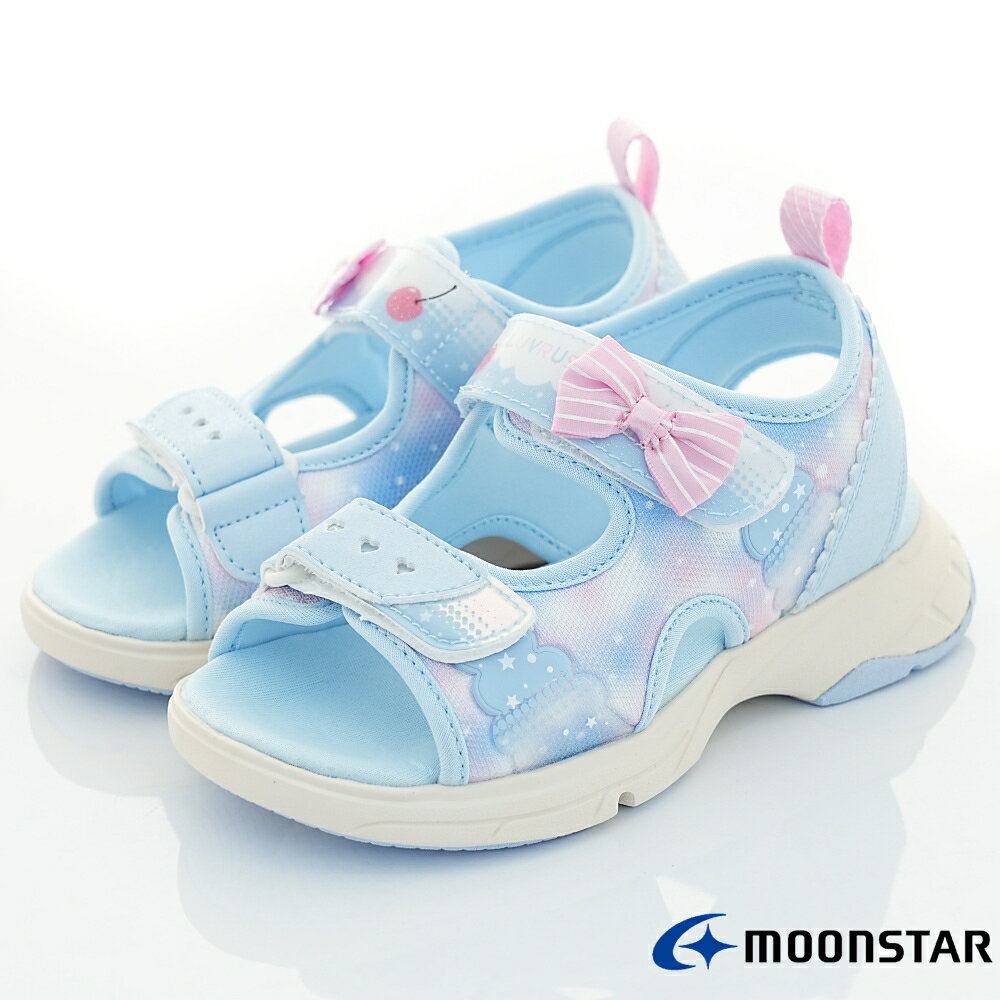 日本月星Moonstar頂級機能童鞋-LUVRUSH彈力運動涼鞋12195藍(中小童段)16~21cm(新品)