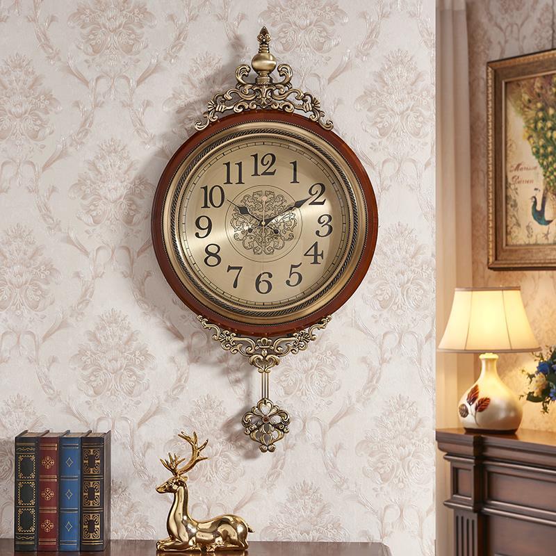 歐式復古掛鐘 創意客廳實木搖擺鐘表美式金屬時鐘 家用現代簡約大氣 時鐘