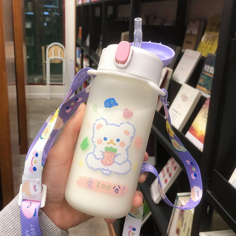 水杯簡約清新森系帶吸管式玻璃杯韓版便攜少女心學生兒童杯子可愛