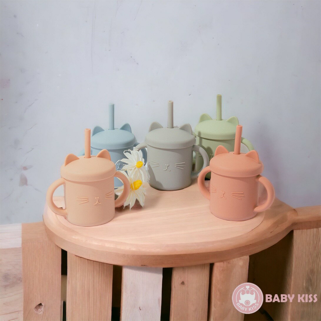 台灣FDA合法進口》小萌貓矽膠學習吸管杯(送吸管刷) 1