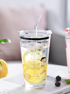 夏季可吸式玻璃喝水杯便攜簡約夏天網紅口杯子可愛有蓋個性小清新