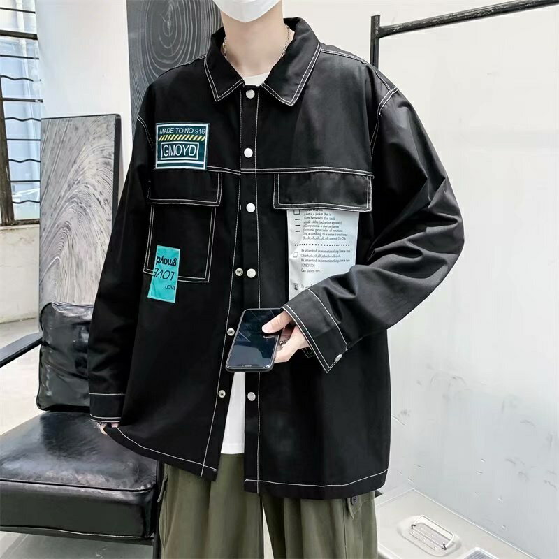 【MLM】日系 工裝外套 韓版 寬松 潮牌長袖襯衫 M-2XL 原宿風 百搭 休閑 工裝 夾克 襯衫男
