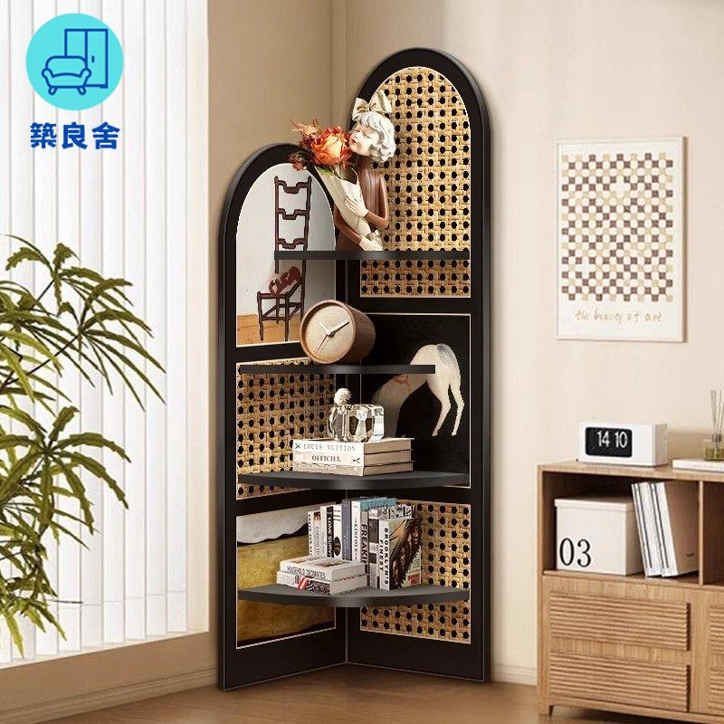 轉角櫃 收納櫃 書架 書櫃 角櫃 中古風轉角櫃墻角新款落地置物架 客廳轉角收納架三角櫃擺件特惠/全館八折 特價出z215