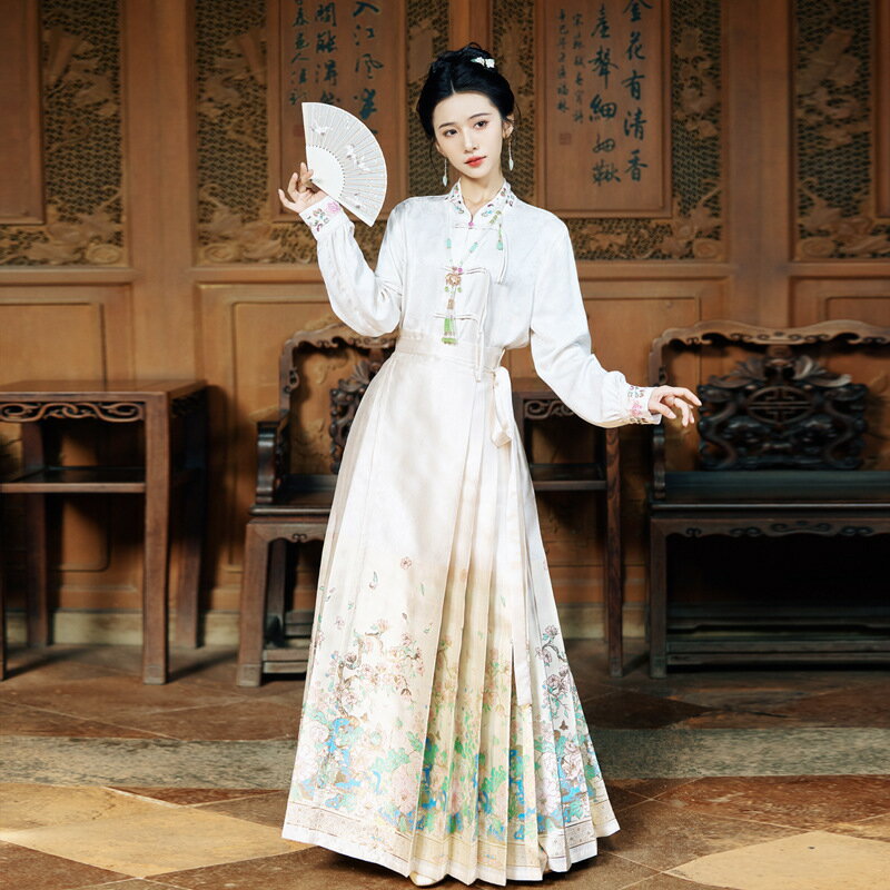 【巴黎精品】現貨+預購 中式套裝兩件式裙裝-中國風盤扣花草畫馬面裙漢服女裝v1be48