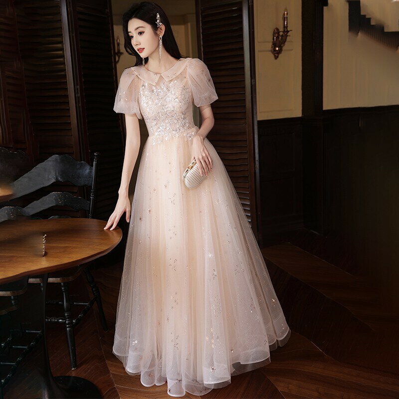 大尺碼晚禮服洋裝 晚禮服裙2025新款高階感女輕奢小眾高階藝考演出主持成人禮連衣裙