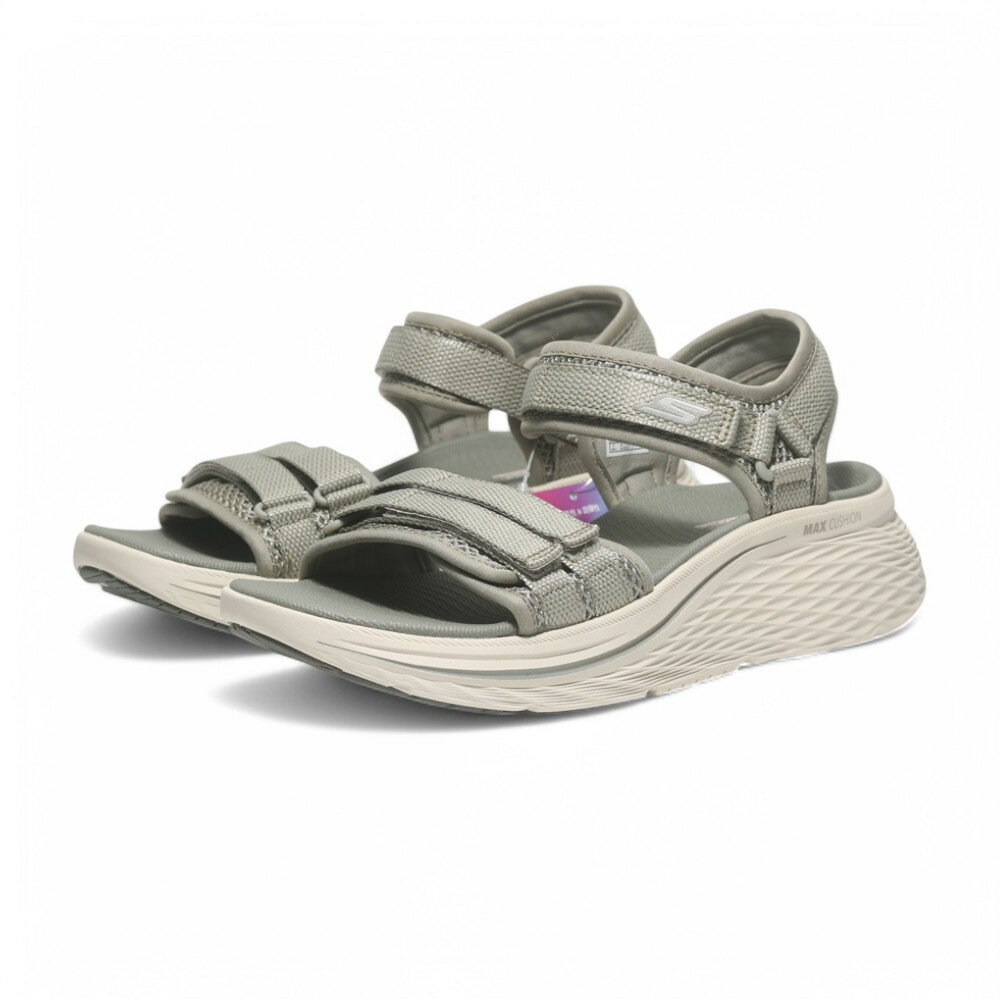 【滿千折百】SKECHERS 涼鞋 MAX CUSHIONING 灰綠 厚底 涼拖鞋 女 141617OLV