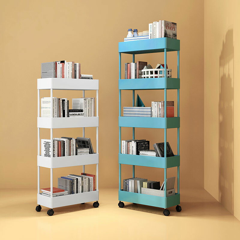 小空間用的置物架臥室落地書架可移動推車客廳書本收納窄小整理架