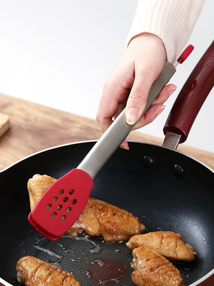 304不銹鋼不粘鍋專用牛排夾矽膠防燙烤肉食物夾子燒烤烘焙食品夾1入