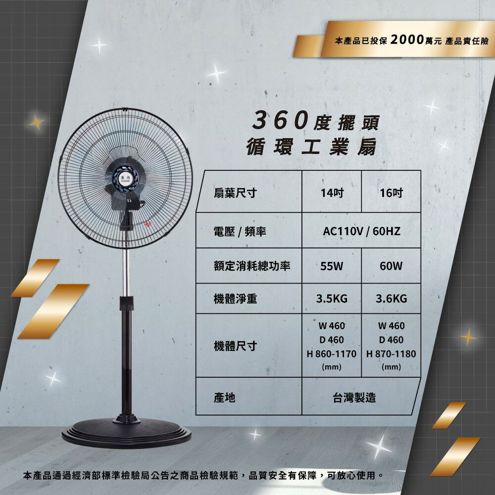 豪尚牌 14吋360度全銅馬達循環工業扇/日式工業扇/循環扇(HS-ME14) 9