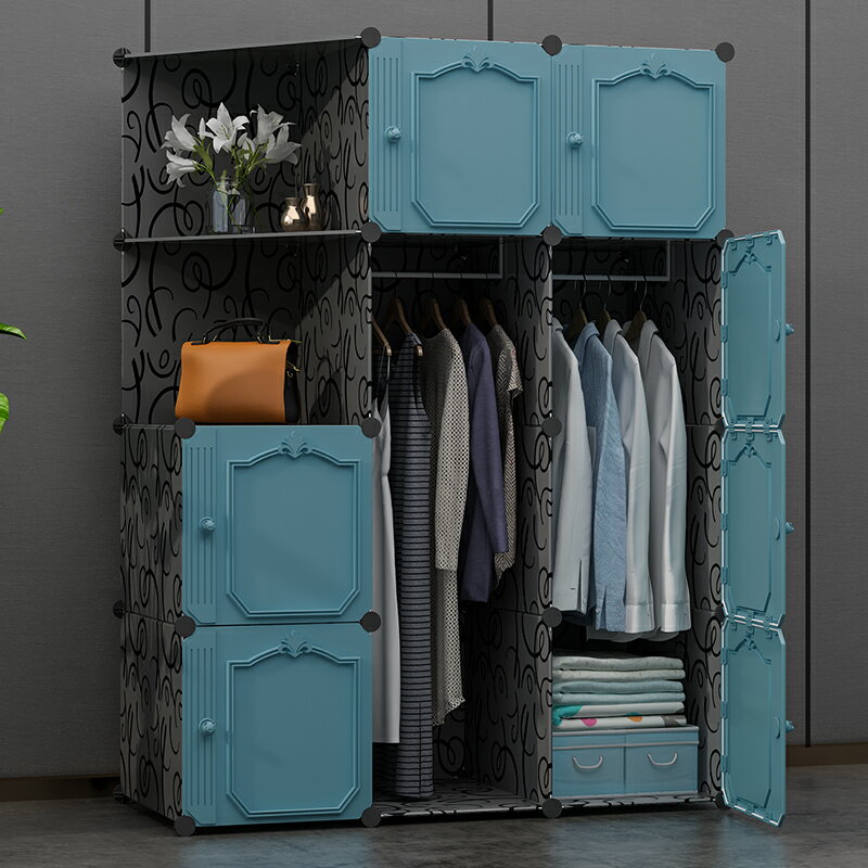 衣柜簡易家用臥室收納出租房組裝塑料掛小戶型簡約現代結實布衣櫥