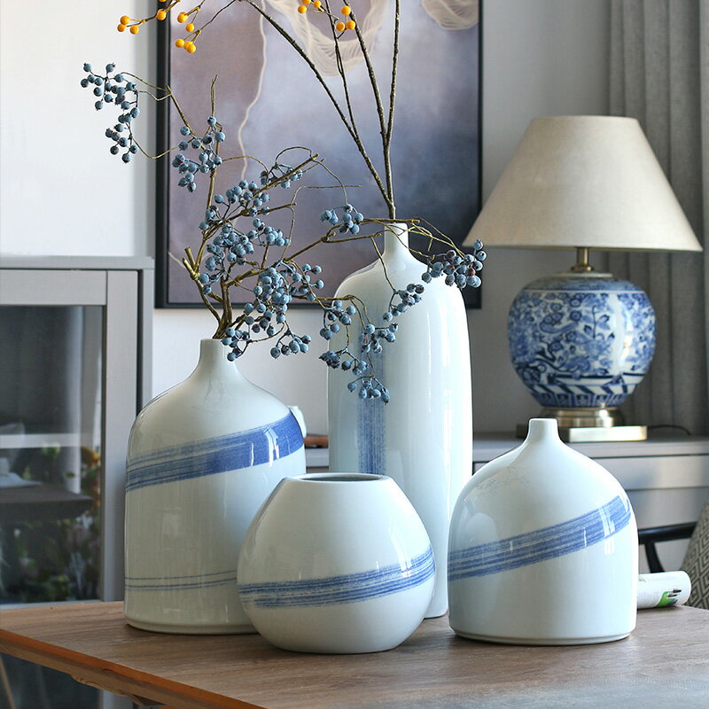 景德鎮手繪寫意筆觸紋陶瓷花瓶中式新中式別墅客廳裝飾擺件插花
