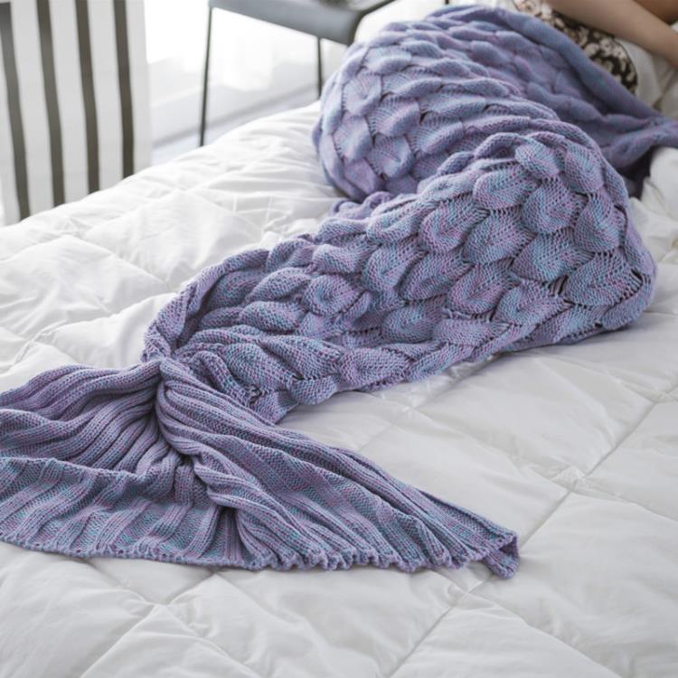 在耳邊新款INS美人魚尾毛毯魚尾巴空調毯沙發毯針織休閒毯午睡毯