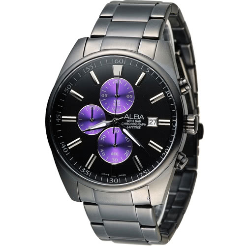 ALBA 雅伯錶-指定商品-簡約時尚計時腕錶 VD57-X059SD(AM3247X1)-43mm-黑面籃圈鋼帶【刷卡回饋 分期0利率】【APP下單22%點數回饋】