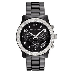 『Marc Jacobs旗艦店』美國代購 Michael Kors 黑色陶瓷水晶鑲鑽三眼計時手錶