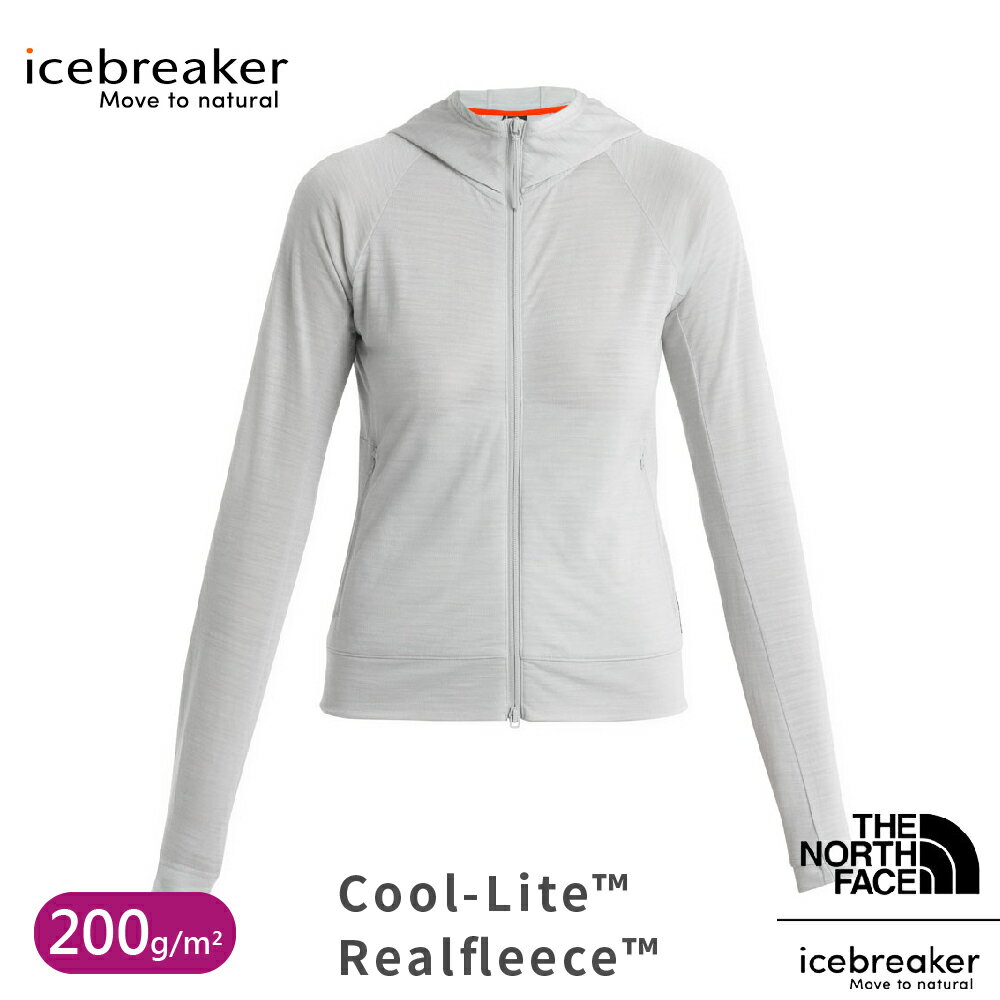 【Icebreaker 女 Realfleece刷毛保暖連帽外套200 TNF聯名款《淺灰》】0A56VR/排汗衣/短T/涼感衫