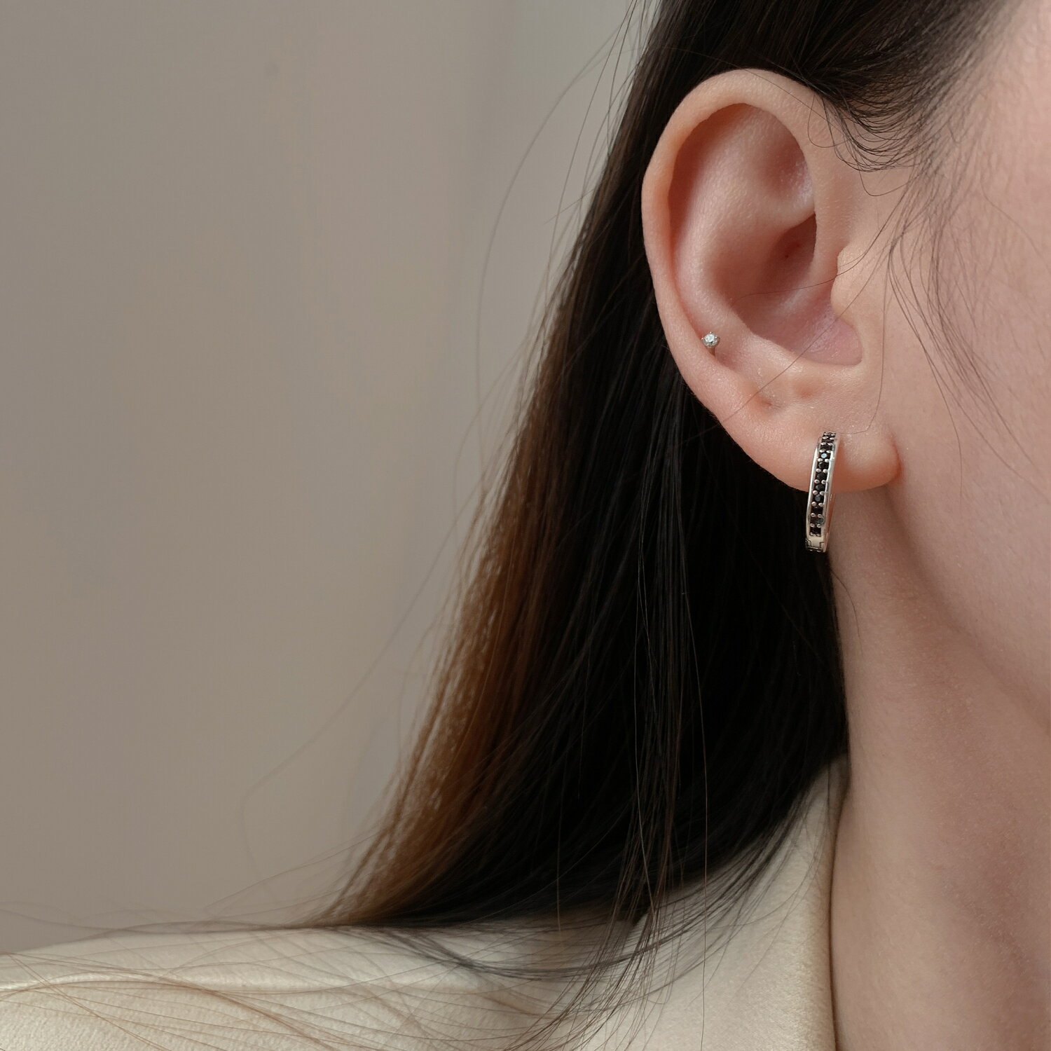 小寶s925純銀獨特設計鋯石圈圈耳扣耳環女小眾設計感輕奢氣質個性