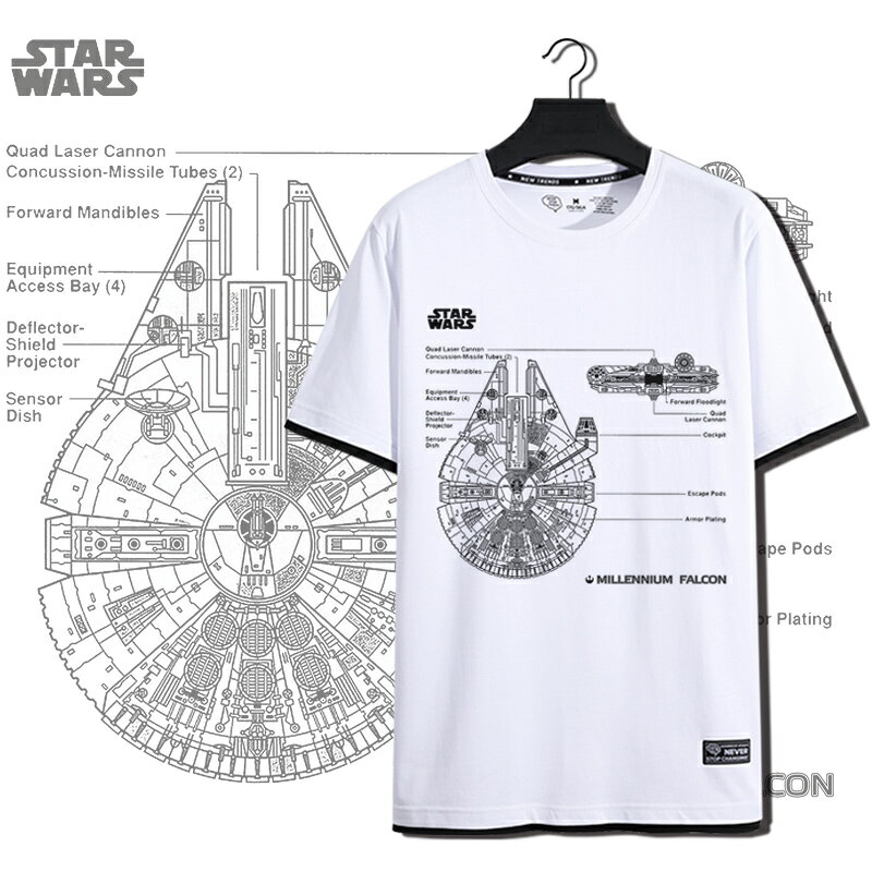 Star wars星球大戰周邊短袖漢索羅 千年隼號飛船夏季純棉半袖T恤