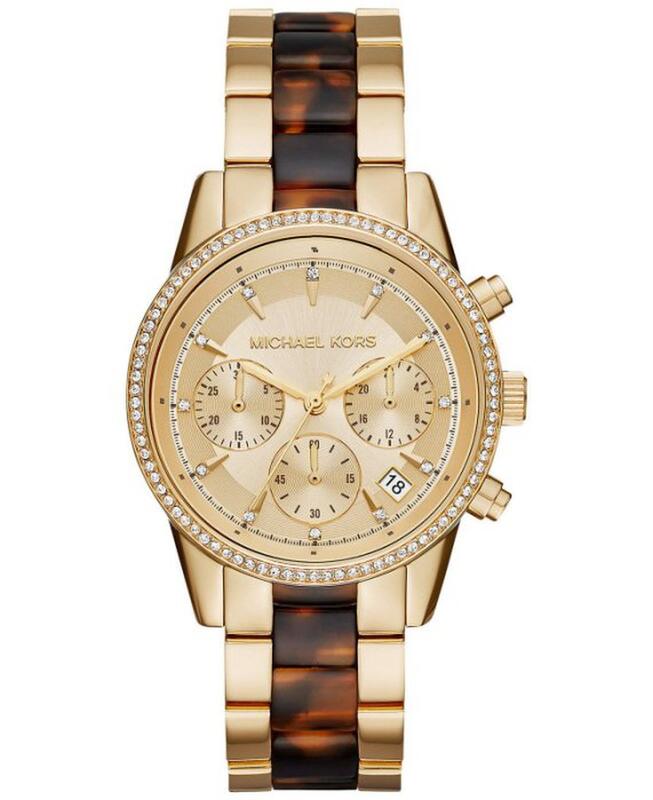 『Marc Jacobs旗艦店』美國代購 Michael Kors 潮款拼色錶帶晶鑽三眼計時腕錶