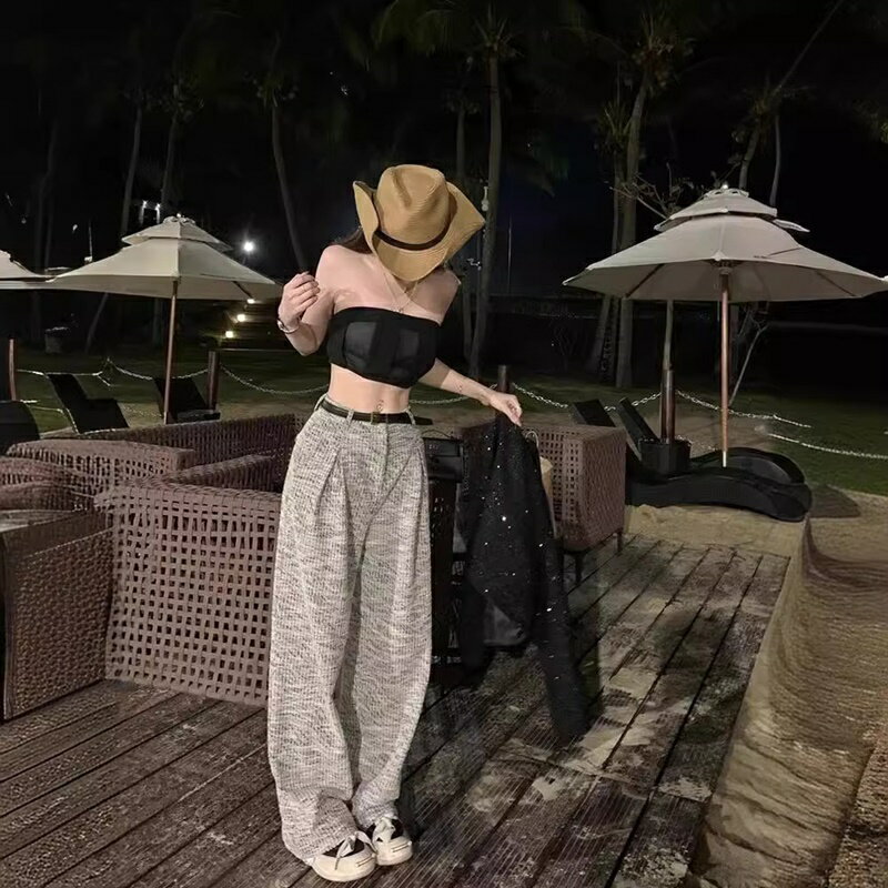 現貨+預購 寬管褲休閒長褲-小香風高腰春秋直筒女褲子74km26【獨家進口】【米蘭精品】