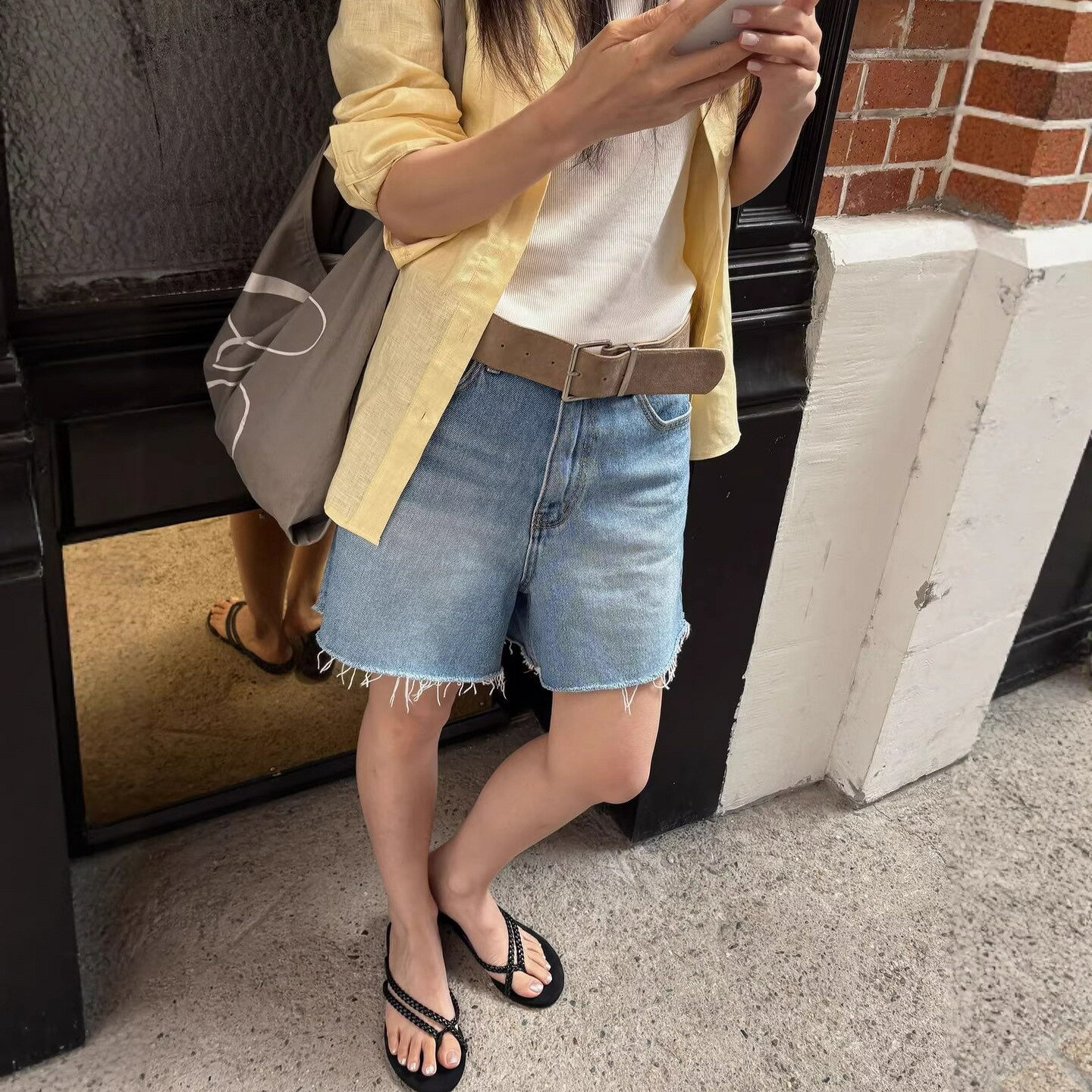 ON LINE 韓系復古毛邊高腰闊腿牛仔褲女夏季顯瘦百搭休閑短褲7180#Hi, 貼心優衣家居#
